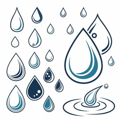 Water Drops Set Blue, Teal.
