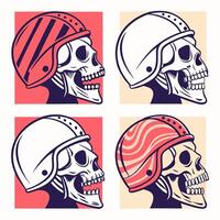 Vintage Skulls in Helmets Retro Illustrations 4 Designs . vector