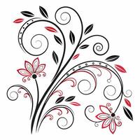 Elegant Black and Red Floral Swirl Design High Resolution EPS . vector