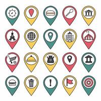 24 Best Colorful Location Point Icons Map Markers, Places, Buildings. vector