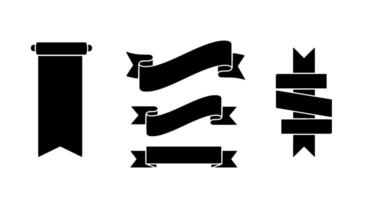 Black Ribbon Banner Set Scroll, Swirls, and Tails vector
