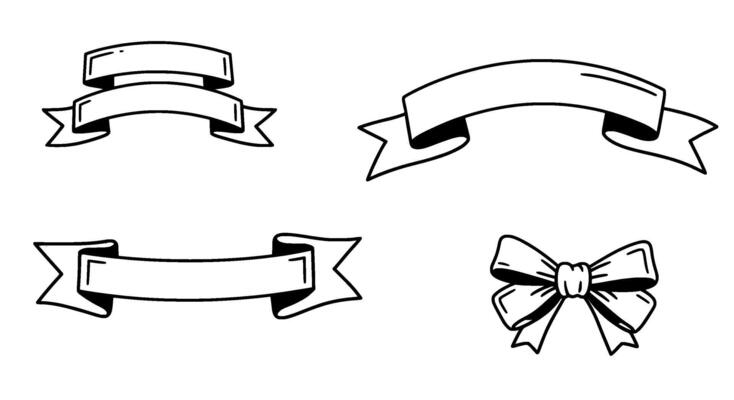 Hand-drawn Grey Ribbon and Bow Set