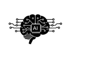 AI Brain Circuitry Monochrome Tech Icon vector