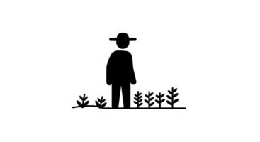 Simple Farmer Icon Person in Hat by Plants vector