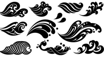 Ornate Black Wave Set Swirls and Curls vector