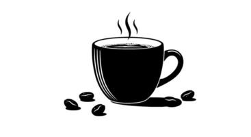Steaming Coffee Mug with Beans Silhouette vector