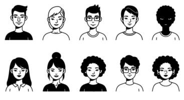 Diverse Set of Monochromatic Character Icons vector