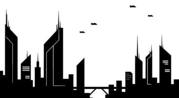 Futuristic Cityscape Silhouette with Flying Ships vector