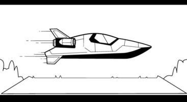 Futuristic Spaceship Low Flight Line Art vector