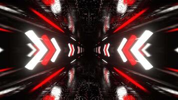 vermelho e branco fantástico cyber túnel com piscando seta sinais fundo vj ciclo dentro 4k video