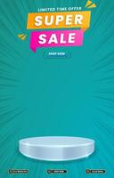 limited super sale discount portait template banner with blank space 3d podium for social media post product sale with abstract gradient green background design vector