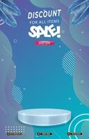 sale discount portait template banner with blank space 3d podium for social media post product sale with abstract gradient blue background vector