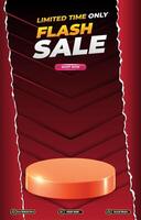 limited flash sale discount portait template banner with blank space 3d podium for social media post product sale with abstract gradient red background design vector