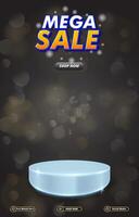 mega sale discount portait template banner with blank space 3d podium for social media post product sale with abstract gradient black background design vector