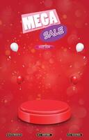 mega sale discount template banner with blank space 3d podium for social media post product sale with abstract gradient red background design vector