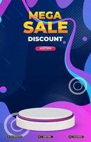 mega sale portait template banner with blank space 3d podium for social media post product sale with abstract gradient background design vector