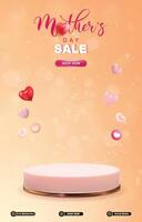 mother day sale discount portait template banner with blank space 3d podium for social media post product sale with abstract gradient orange background design vector