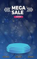 mega sale template banner with blank space 3d podium for social media post product sale with abstract gradient background vector