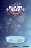limited flash sale discount portait template banner with blank space 3d podium for social media post product sale with abstract gradient blue background design vector