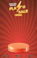 special flash sale discount portait template banner with blank space 3d podium for social media post product sale with abstract gradient brown background design vector