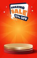 sale discount portait template banner with blank space 3d podium for social media feed product sale with abstract gradient red background design vector