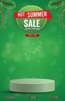 hot summer sale discount portait template banner with blank space 3d podium for social media post product sale with abstract gradient green background design vector
