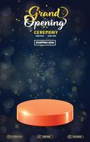 grand opening sale discount portait template banner with blank space 3d podium for social media post product sale with abstract gradient black background design vector