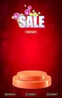 sale discount portait template banner with blank space 3d podium social media post product sale with abstract gradient red background design vector