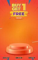 sale discount portait template banner with blank space 3d podium for social media post product sale with abstract gradient orange background design vector