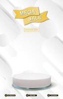 mega sale discount portait template banner with blank space 3d podium for social media post product sale with abstract gradient white background design vector