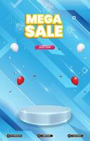 mega sale discount template banner with blank space 3d podium for social media post product sale with abstract gradient background vector