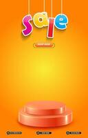 sale discount portait template banner with blank space 3d podium for social media post product sale with abstract gradient orange background vector