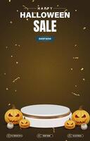 halloween sale discount portait template banner with blank space 3d podium for social media post product sale with gradient brown background design vector