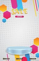sale discount portait template banner with blank space 3d podium for social media post product sale with abstract gradient colorful background design vector
