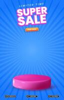 limited super sale discount portait template banner with blank space 3d podium for social media post product sale with abstract gradient blue background design vector