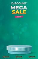 mega sale discount banner with blank space 3d podium for social media post product sale with abstract gradient background vector