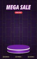 mega sale discount portait template banner with blank space 3d podium for product sale with abstract gradient purple background design vector
