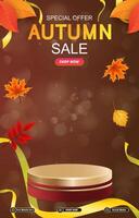 special offer autumn sale discount portait template banner with blank space 3d podium for social media post product sale with abstract gradient brown background design vector