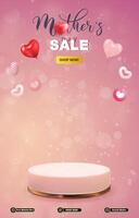 mother day discount portait template banner with blank space 3d podium for social media post product sale with abstract gradient pink background design vector