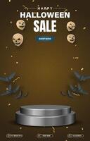halloween sale discount portait template banner with blank space 3d podium for social media post product sale with abstract gradient brown background design vector
