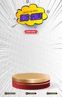 limited big sale discount portait template banner with blank space 3d podium for social media post product sale with abstract gradient white background design vector