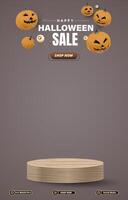 halloween sale discount portait template banner with blank space 3d podium for social media post product sale with gradient background design vector