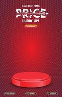 limited price sale discount portait template banner with blank space 3d podium for social media post product sale with abstract gradient red background design vector