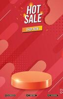 hot sale discount portait template banner with blank space 3d podium for social media post product sale with abstract gradient red background design vector