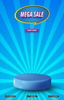 mega sale discount portait template banner with blank space 3d podium for social media post with abstract gradient blue background design vector
