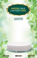 limited special sale discount portait template banner with blank space 3d podium for social media post product sale with abstract gradient green background design vector