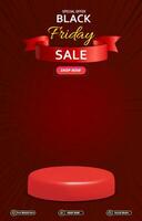 special black friday sale discount portait template banner with blank space 3d podium for social media post product sale with abstract gradient red background design vector