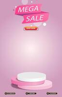 mega sale discount portait template banner with blank space 3d podium for social media post product sale with gradient pink background design vector