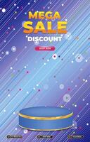 mega sale discount portait template banner with blank space 3d podium for social media post product sale with abstract gradient blue background vector