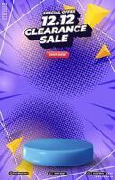 special 12.12 clearance sale discount portait template banner with blank space 3d podium for social media post product sale with abstract gradient blue background design vector